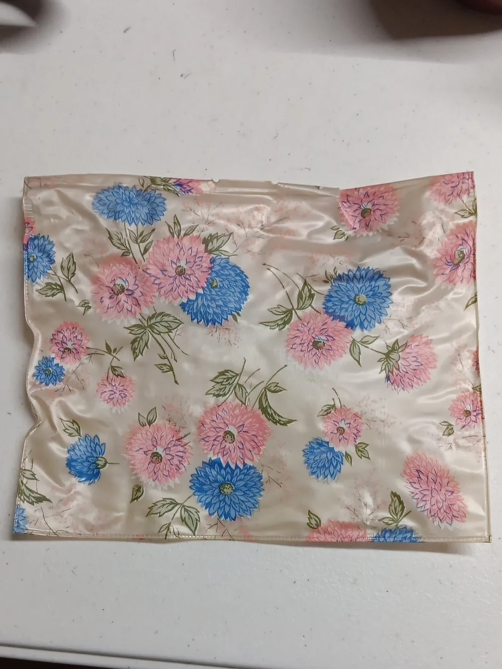 Vintage Floral Vinyl Pouch Clutch - Pastel Pink & Blue